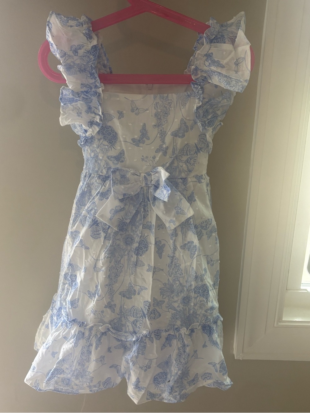 Bonnie Baby White Dress with Light Blue Floral Print and Bow